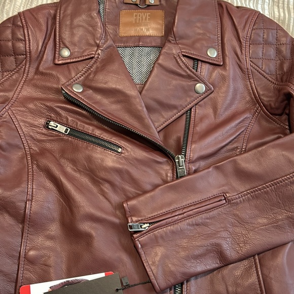 NWT Frye Womens Leather Biker Jacket dark red - Picture 11 of 13